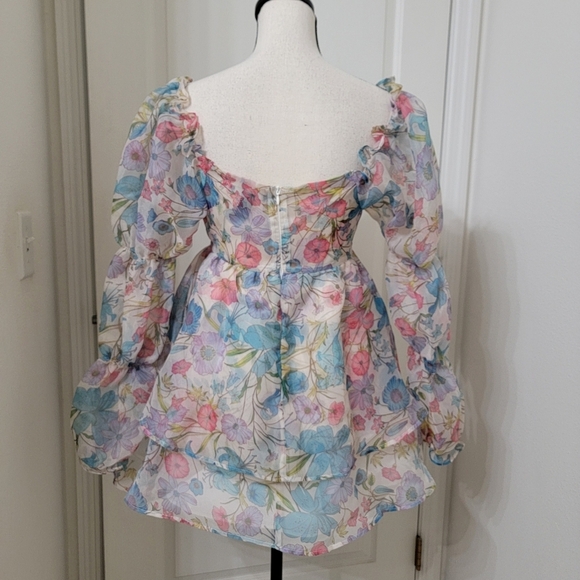 Forever 21 Size S Organza Puff Sleeve Babydoll Mini Dress, Exc. Used Condition - Picture 6 of 16